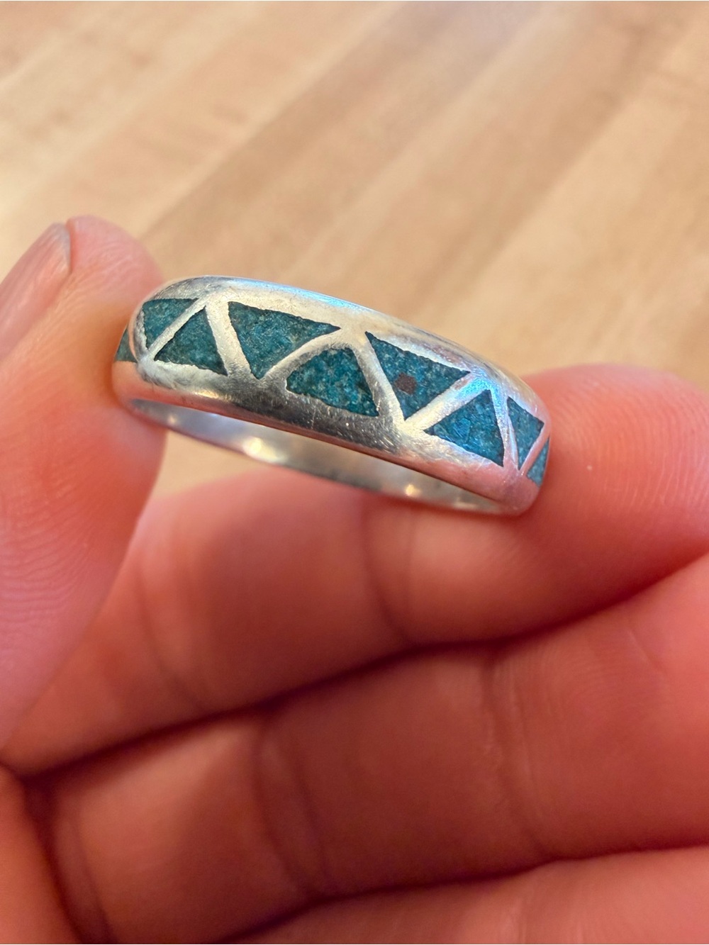Turquoise Inlay Sterling Silver Band Ring - Women